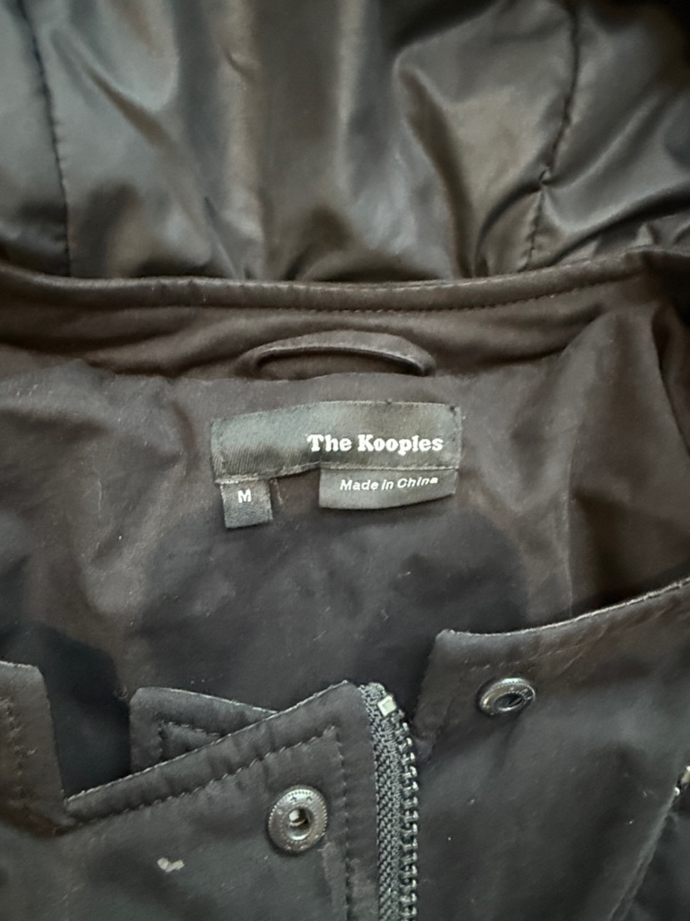 The Kooples Black Cotton/Leather Down Biker Jacket - Picture 2 of 3